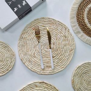 Manteles Individuales y Bajoplatos Redondos de Cuerda de Lino Tejida, Resistentes al Calor, Ecológicos, Estilo Rústico - Product Image 2