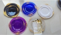 175 pièces d'assiettes en plastique transparentes dorées, ensembles de vaisselle en plastique doré pour 25 invités, pour mariage, fête et Noël