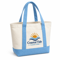 Sac fourre-tout en toile brodé avec logo personnalisé, sac à main Coastal Tide Boat avec poche avant, sac en coton robuste pour la plage et les trajets quotidiens