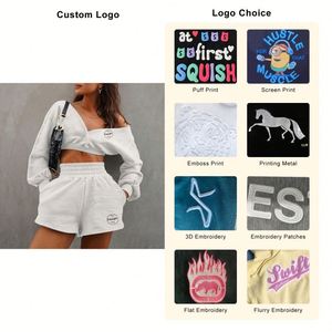 Ropa de mujer Sudadera con capucha bordada Sudadera personalizada de 2 piezas Pantalones cortos femeninos Conjunto de chándal de mujer - Product Image 2