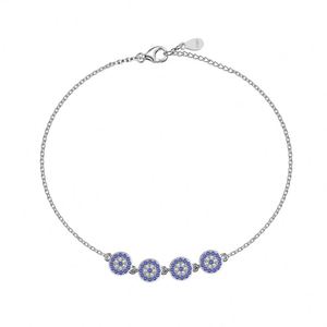 Dylam Supernatural Belief Fine Jewelry <b>Solid</b> Sterling Silver Link Chain Four Blue 5A Cubic Zirconia Evil Eyes Roundel Bracelet - Product Image 1