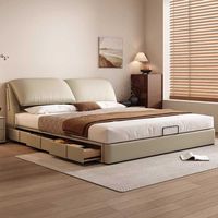 Lits de rangement rembourrés en cuir, cadre de lit double/queen size avec vérin à gaz et tiroirs, mobilier de chambre