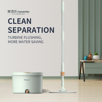 Set Alat Pel Lantai Homettler 360 Self-Wringer dengan Gagang Teleskopik, Kain Pembersih Microfiber Ramah Lingkungan untuk Rumah dan Dapur