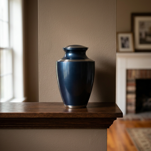 Blue Brass Cremation Urn Keepsake <b>Ashes</b> Memorial <b>Casket</b> with Candle Holder Portable Tabletop Decor - Indian Home Crafts - Product Image 1