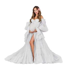 2025 nouveau sans bretelles doux filet grand ventre boule Robe doux Tulle Robe pour séance Photo à manches longues à volants Robe de douche de bébé - Product Image 2