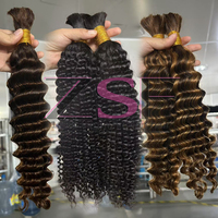 Cheveux humains vierges indiens bruts de haute qualité, alignés dans le sens des cuticules, couleur naturelle, ondulation profonde, en vrac, non traités, pour tressage en gros