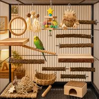 Ensemble de jouets pour oiseaux en bois naturel, à suspendre, pour la mastication et la recherche de nourriture, plateforme de perchoir, accessoires de cage pour perroquets et pigeons