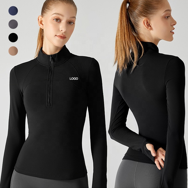 Women's Winter Workout Shirts Quarter Zip Pullover Long Sleeve Thermal Fleece Lining Lightweight Stand Collar Athletic Yoga Tops
