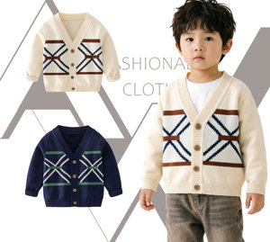 Manteau pull d'hiver pour garçon, en coton tricoté, à manches longues, confortable, cardigan boutonné pour enfants, pull col en V personnalisé - Product Image 5