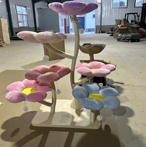 OEM/ODM besi galvanis pipa kucing memanjat menara kondominium dalam ruangan kayu bunga kucing pohon dengan Sisal alami menggaruk Post - Product Image 6