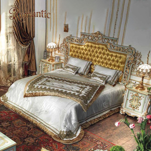 Lit double en bois massif sculpté à la main, style <span class=keywords><strong>rococo</strong></span> français, avec intérieur en tissu de soie et éponge, mobilier complet pour toute la <span class=keywords><strong>maison</strong></span> - Product Image 1