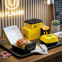 Boîte d'emballage alimentaire à emporter en carton, design gratuit, boîte à sandwich, boîte à hamburger, boîte à burger carrée en kraft personnalisée et imprimée