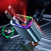 120W USB C éclairage charge rapide 4 en 1 chargeur de voiture rétractable 2 câbles pour voiture universelle lumière ambiante Auto toit étoile lumière