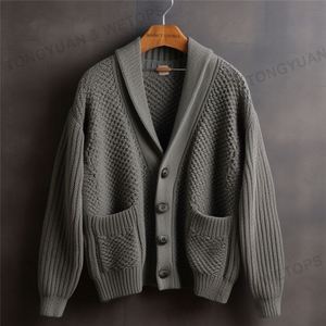 Custom <strong>Cardigan</strong> <strong>Men's</strong> Jersey Button-Down Shawl Collar <strong>Cardigans</strong> <strong>With</strong> <strong>Pockets</strong> Oversized Sweater - Product Image 2