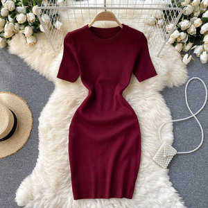 Manica corta o-collo abito tubino solido estate semplice lavoro a <span class=keywords><strong>maglia</strong></span> a vita alta Mini abito donna abiti <span class=keywords><strong>eleganti</strong></span> <span class=keywords><strong>vestiti</strong></span> donna - Product Image 3