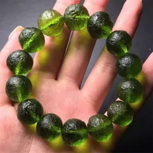 Pulsera de Tungsteno con Meteorito Verde Natural Moldavita, Unisex, Regalo, Certificado CCGTC, Cuentas de Piedra de Cristal de 8-12 mm - Product Image 4