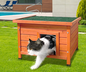 Maison pour chat moderne en <span class=keywords><strong>bois</strong></span> pour jardin, abri extérieur pour chaton avec toit ouvrant résistant à l'eau et fenêtre d'intimité - Product Image 5