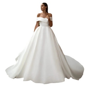 Off The Shoulder Wedding Dress Satin Ball Gown Natural Waistline Strapless White Elegant Bridal Gown - Product Image 3