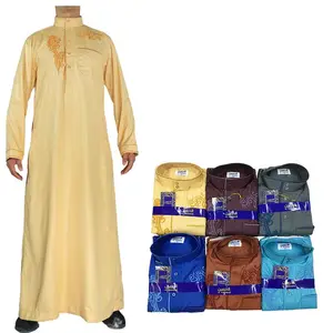 Dubaï arabe omanais brodé parapluie rumal manches courtes shafiq textile jalabiya col rond thobe kurta conceptions pour hommes