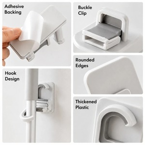 Mop Holder No Punching Fixture Self-adhesive Mop Clip <b>Hook</b> Bathroom <b>Hanging</b> Rack Powerful Wall <b>Hanging</b> Storage Adhesive <b>Hook</b> - Product Image 6