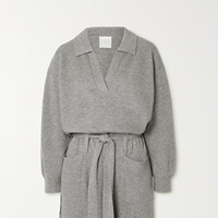 Ensemble coordonné 100% cachemire, haut en tricot à col en V, pantalon en tricot avec ceinture à nouer, coupe décontractée pour femmes, ensemble en tricot deux pièces