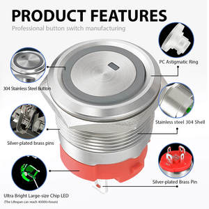 공장 직판 푸시 버튼 12V DC 점등 스위치 일반 개방형 22MM 금속 18A 2NO 고전류 IP67 방수 - Product Image 3