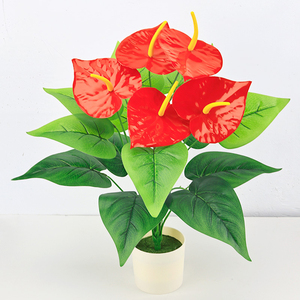 I1269 Fleurs artificielles en soie, petits palmiers rouges en pot, ornement bonsaï, décoration de bureau à domicile - Product Image 2