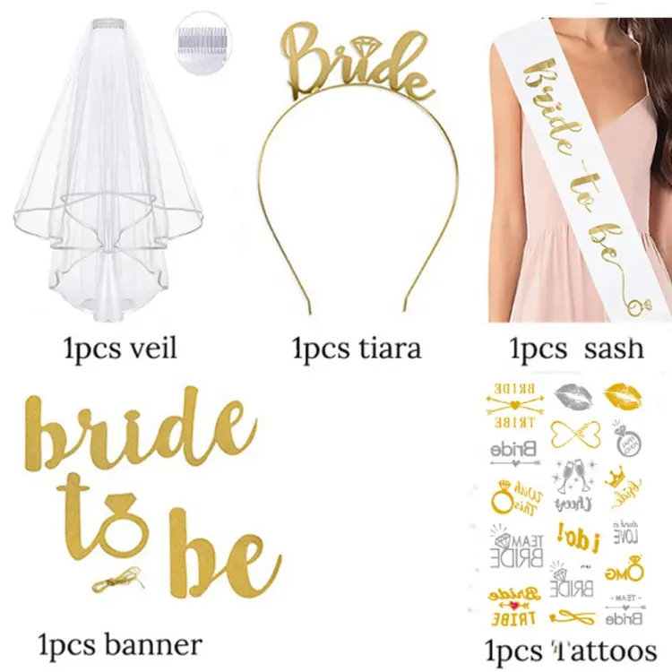 Bride to Be set Tiara and White Bridal Wedding Veil and Bride To Be Sash