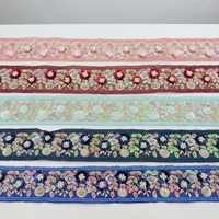 Bordure en dentelle guipure brodée 3D faite à la main avec fleurs en cristal et sequins en polyester pour vêtements et loisirs créatifs