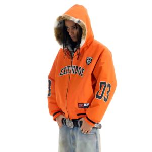 Vestes bomber réversibles pour hommes, personnalisées avec logo brodé, en <span class=keywords><strong>fourrure</strong></span> polaire, streetwear, motard, épaisses, coupe-vent, isolées - Product Image 2