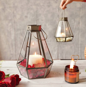 Premium Drop Lantern Nickel <b>Black</b> Pair 9.4 Inch and 7.2 Inch Handcrafted Decorative <b>Candle</b> <b>Holder</b> Lanterns for Wedding Reception - Product Image 4