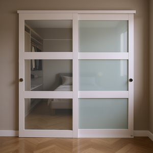 Porte de placard coulissante 72x80 pouces en verre dépoli 3 vitres, bois massif, étanche, design contemporain - Product Image 2