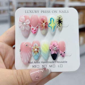 Prensa tallada a mano de calidad de exportación en las <span class=keywords><strong>uñas</strong></span>, nuevo juego de <span class=keywords><strong>uñas</strong></span> de lujo extraíble con estampado de animales florales y franceses góticos - Product Image 4