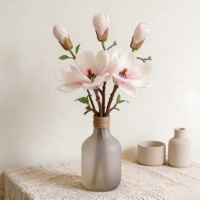 Bunga Magnolia Sutra Warna Krem Pink, Tangkai Magnolia Buatan, Bunga Pink Sentuhan Asli, Bunga Tangkai Panjang untuk Rumah, Kantor, Pernikahan