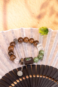 Classic Ethnic Silver Wood Beaded <b>Bracelet</b> Jade Crystal Accents | Handmade Lucky Gourd <b>Charm</b> Adjustable <b>Bracelet</b> for <b>Men</b>/Women - Product Image 3