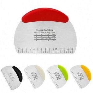 Stainless Steel Scraper with Graduated Dough Cutter Rubber Plastic Handle Kitchen Baking Tool with Measuring Scale - Product Image 1