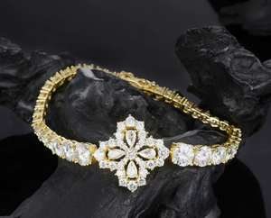 Bracelet tennis en argent 925 pour femme, moissanite taille marquise, motif floral, sertissage à griffes, bijoux de mariage classiques - Product Image 2