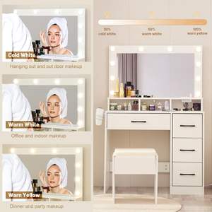 <span class=keywords><strong>Tocador</strong></span> con espejo deslizante y <span class=keywords><strong>tocador</strong></span> <span class=keywords><strong>de</strong></span> <span class=keywords><strong>maquillaje</strong></span> ligero con cajones y silla <span class=keywords><strong>Tocador</strong></span> blanco-<span class=keywords><strong>Amazon</strong></span> personalizado - Product Image 4