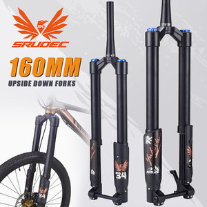 Fourche de vélo de montagne en alliage d'aluminium avec frein à disque inversé, axe traversant, tige droite, ressort pneumatique, débattement de 140 mm, tige de 28,6 mm - Product Image 2