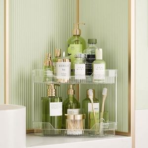 Organisateur de comptoir de salle de bain d'angle à 2 niveaux, organisateurs et rangements de comptoir de salle de bain en forme de losange, organisateur de maquillage d'angle - Product Image 1