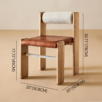 Chaise de designer nordique moderne en bois massif, chaise de salle à manger rétro avec dossier en corde et assise en cuir souple pour la maison et le café