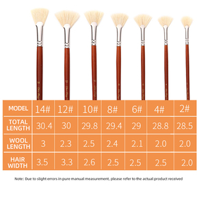 7 pièces longues brosses d'artiste en bois ensemble poils naturels ventilateur de cheveux <span class=keywords><strong>pinceau</strong></span> acrylique aquarelle <span class=keywords><strong>peinture</strong></span> à l'<span class=keywords><strong>huile</strong></span> artistes 32x14cm - Product Image 4
