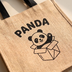 Sac fourre-tout réutilisable en lin naturel style vintage, service de personnalisation de motifs pour cadeaux promotionnels, sac en jute Panda - Product Image 5