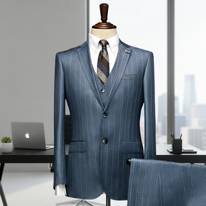 <span class=keywords><strong>Costume</strong></span> pour Homme Business Décontracté ou Habillé <span class=keywords><strong>Rayé</strong></span> <span class=keywords><strong>Bleu</strong></span> Élégant Coupe Ajustée Tendance pour Mariage et Cérémonie - Product Image 1