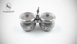 Conteneur à noix décoratif en argent 925 de qualité supérieure avec travail de pierres précieuses, 3 pouces, élégant, décoration d'intérieur et pièce cadeau - Product Image 4