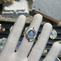 Bague multi-pierres en argent 925 plaqué or 18 carats, agate naturelle, style camée, avec zircon CZ rouge.