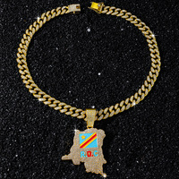 Collier pendentif carte du Congo en alliage de zinc plaqué or 14K, émail coloré, CZ, design culturel africain Hip Hop, décontracté/sportif