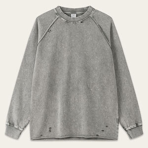 Heavyweight Distressed Rolled Cuff Crewneck <b>Sweatshirt</b> <b>Vintage</b> Washed Men's Youth Customizable Long Sleeve Athletic Pullover - Product Image 3