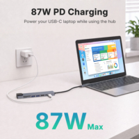 Station d'accueil 8-en-1 en alliage d'aluminium Type-C avec RJ45, USB 2.0, HDTV, PD 100W, lecteur de cartes SD/TF - En stock - Vente Flash