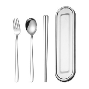 Ensemble de couverts portables en acier inoxydable 316, style coréen, fourchette, cuillère, baguettes, emballage en boîte, pour le camping en plein air, les voyages, les étudiants - Product Image 5